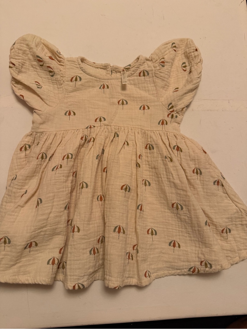 Rylee + Cru Cream Gauze Dress with Orange and Green Umbrella Print
